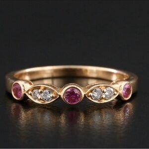 14K Rose Gold Pink Sapphire and Diamond ring size 5